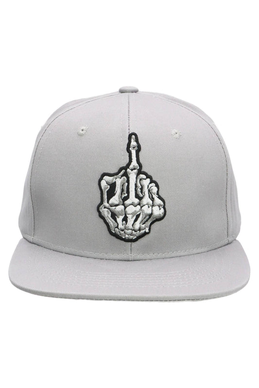 Middle Finger Up Skeleton Cotton Snapback: GRAY/BLACK / ONE SIZE