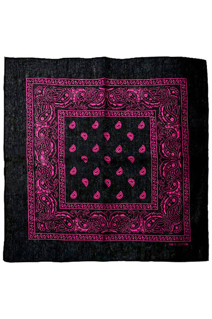 Classic Paisley Print Square Cotton Bandana: BLACK / ONE SIZE