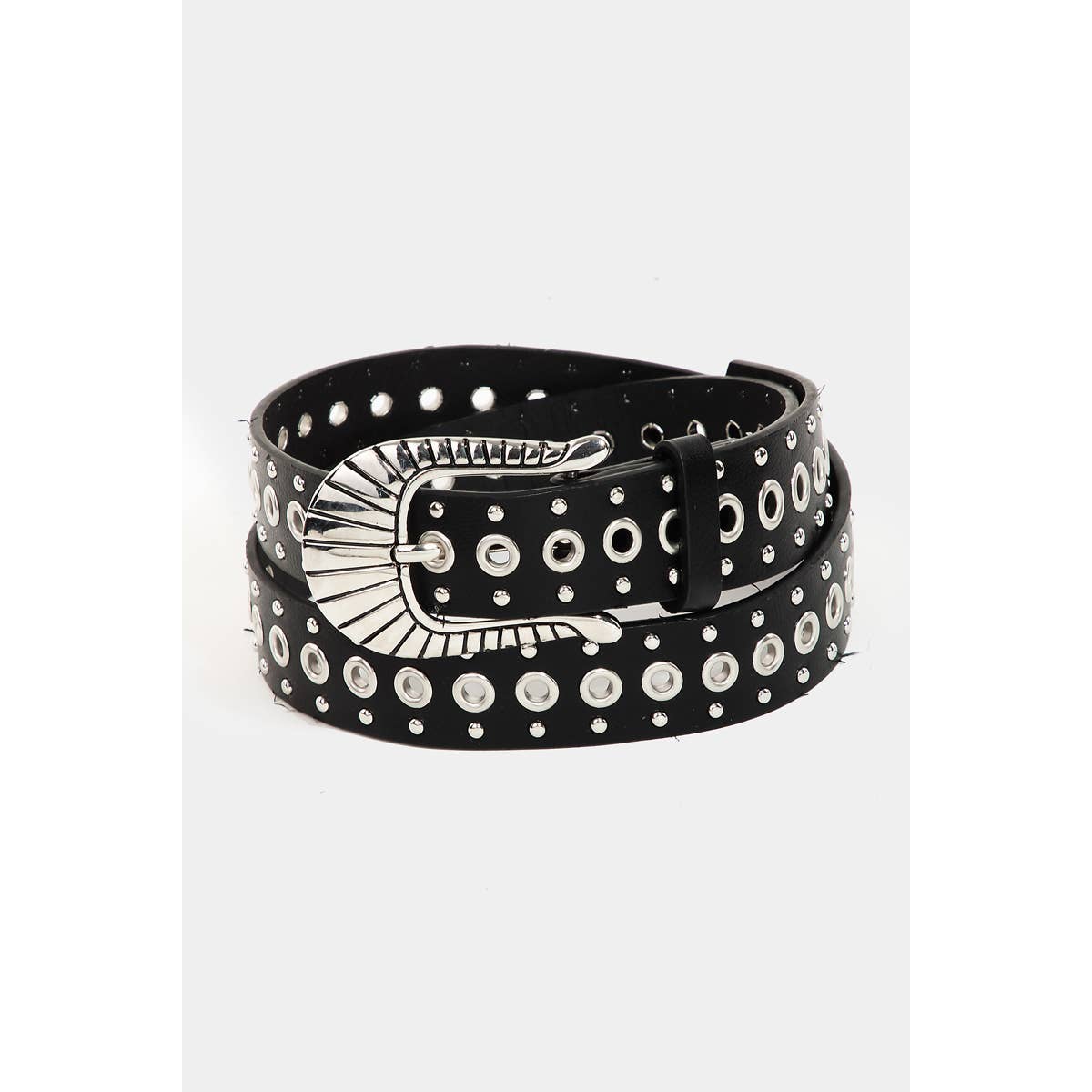 Metallic Stud And Grommet Faux Leather Belt: WH