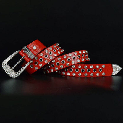 Fashion Shiny Rhinestone Women's Belt: Red / One Size