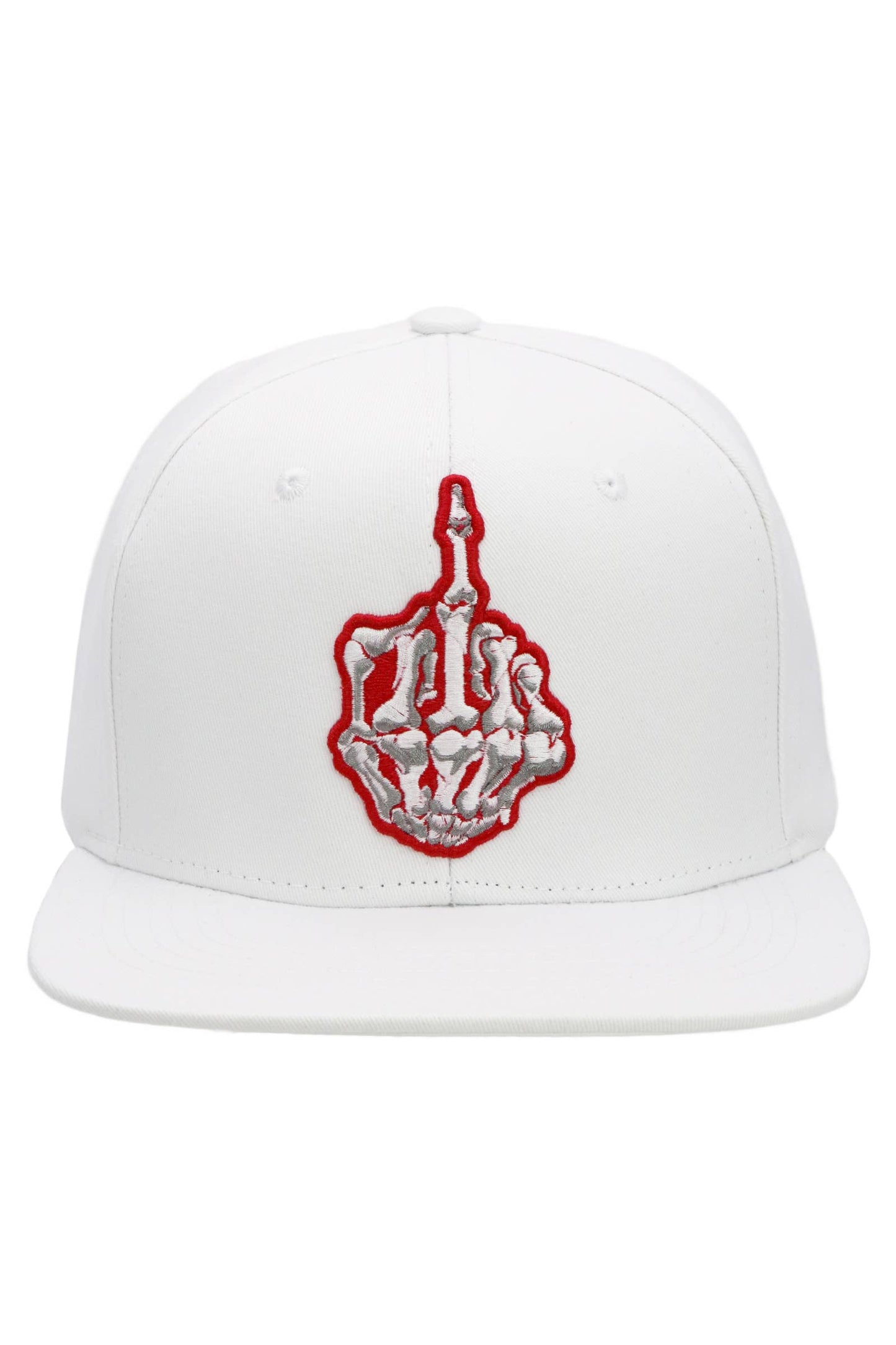 Middle Finger Up Skeleton Cotton Snapback: WHITE/RED / ONE SIZE
