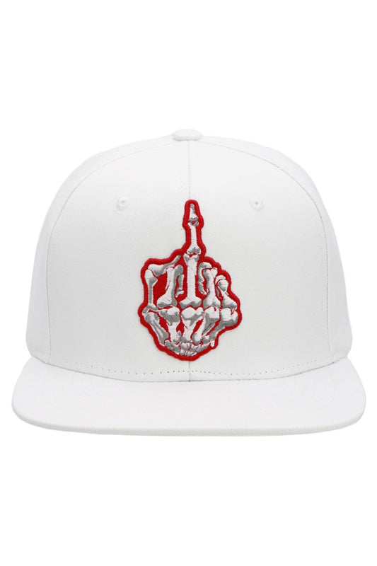 Middle Finger Up Skeleton Cotton Snapback: WHITE/RED / ONE SIZE