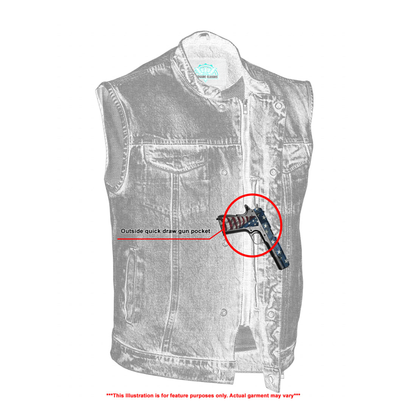 Men's Blue Denim Motorcycle Vest with Lace & Pockets