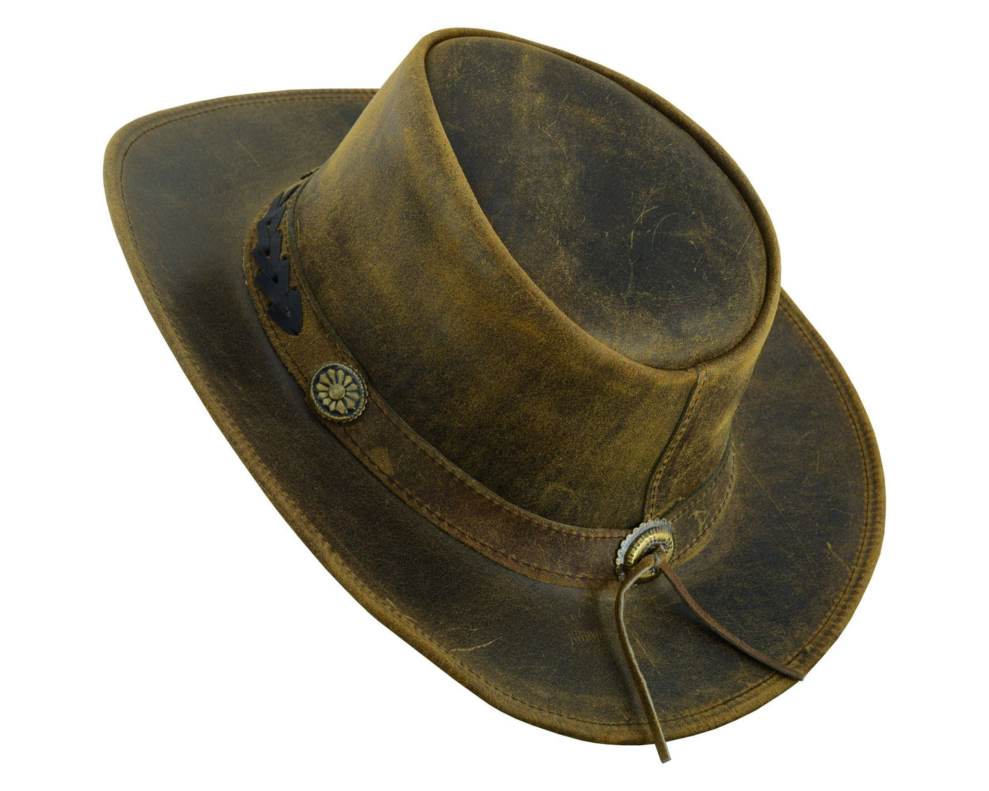 Sahara Leather Hats Western Style for Men and Women shapeabl: Tan Brown / S