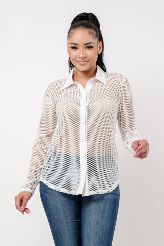 Fishnet Functional Button Down Shirts: White / 1-2-2-1 (S-M-L-XL)