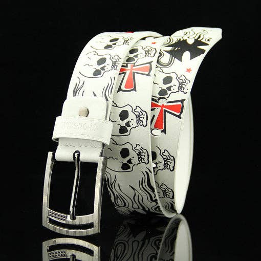 Fashion Skull Printed Waist Belt: White / 110CM