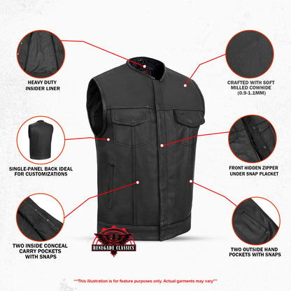 Men's AM Black Cowhide Leather Motorcycle Vest - view 3