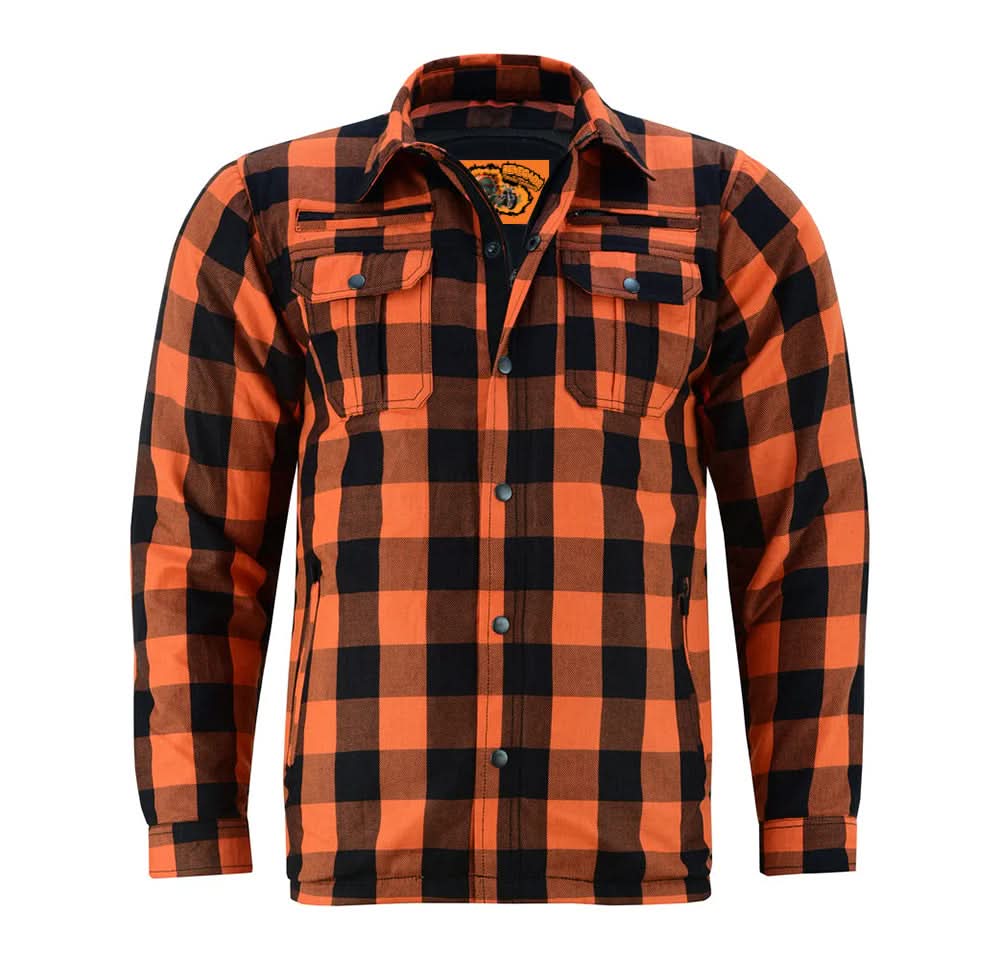 Alpha Check  Men's  Armored Motorcycle Flannel Shirt - Orange