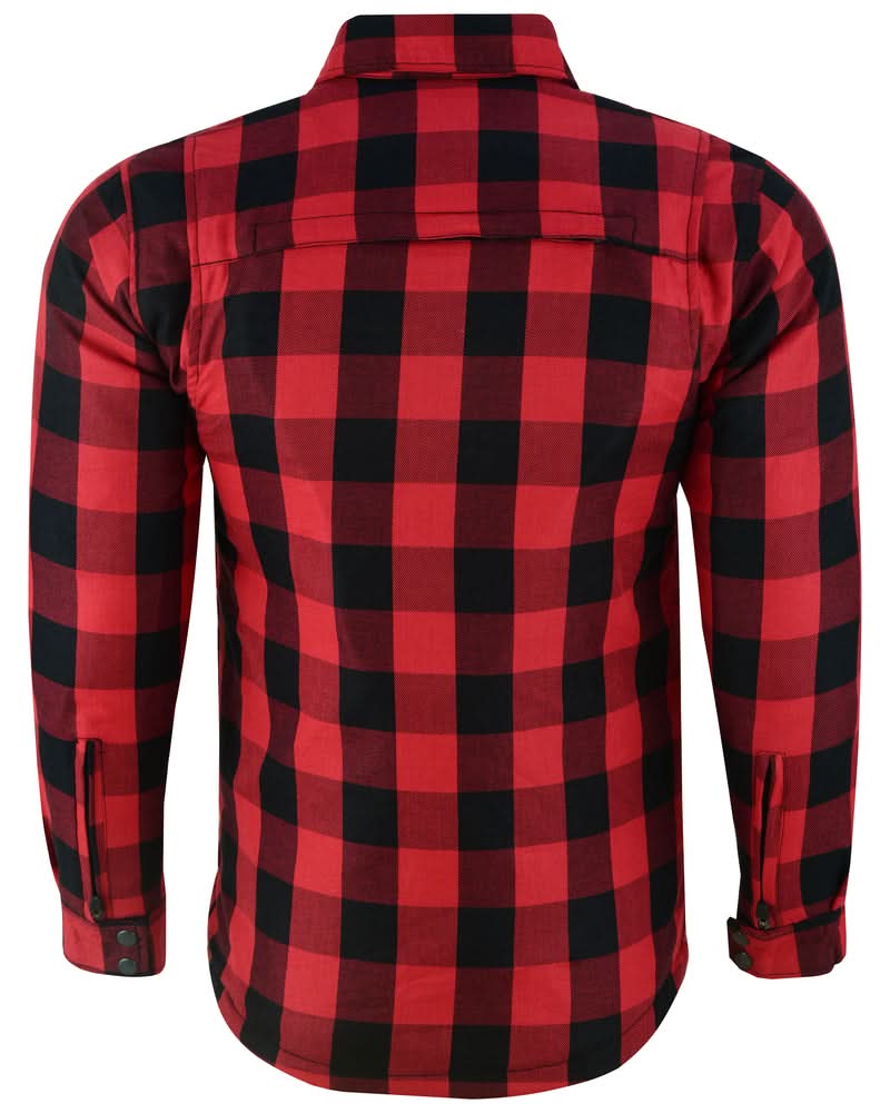 Alpha Check Men's  Armored Motorcycle Flannel Shirt - Red/Black