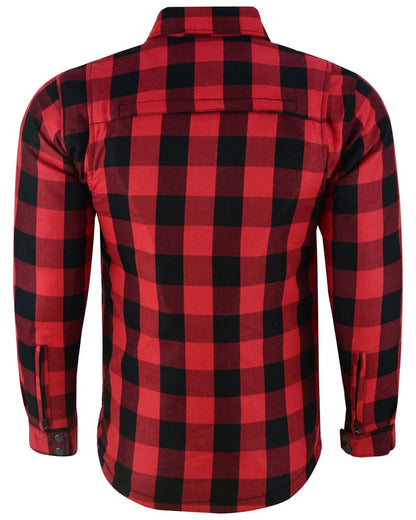 Alpha Check Men's  Armored Motorcycle Flannel Shirt - Red/Black