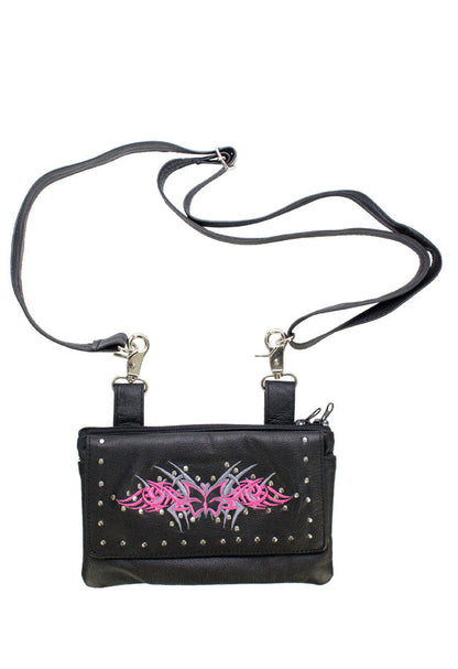 All Naked Cowhide Leather Hot Pink Butterfly Belt Bag
