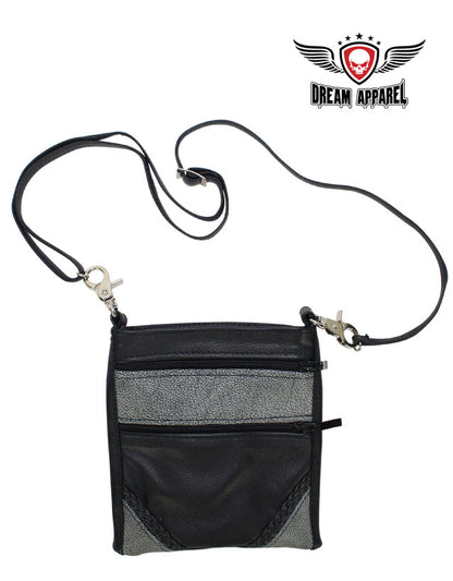 Black/Gray Multipocket Leather Belt Bag