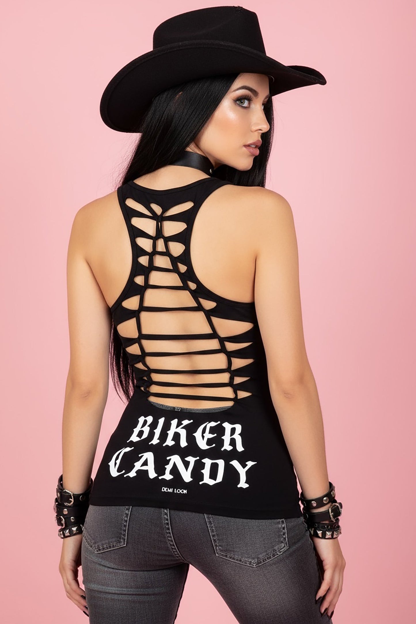 Biker Candy Graphic Back Racerback Sexy Slashed Biker Festival Tank
