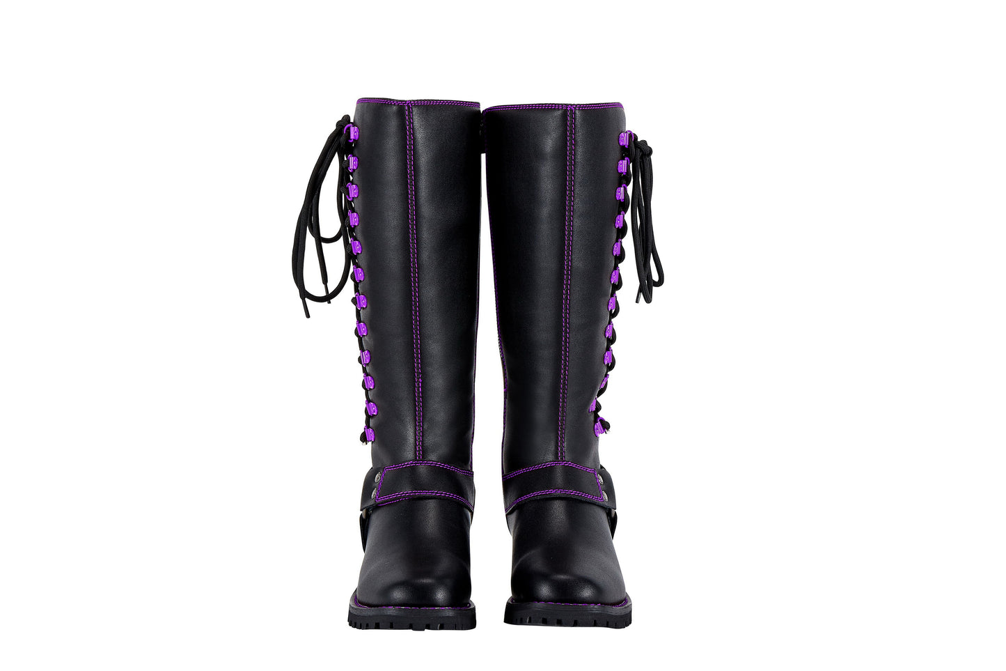 Dream Apparel® Women Biker Long Boots with Purple Laces