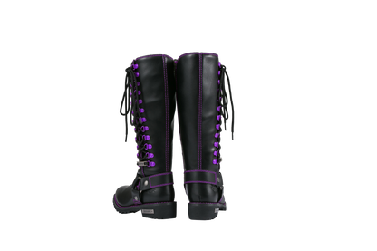Dream Apparel® Women Biker Long Boots with Purple Laces