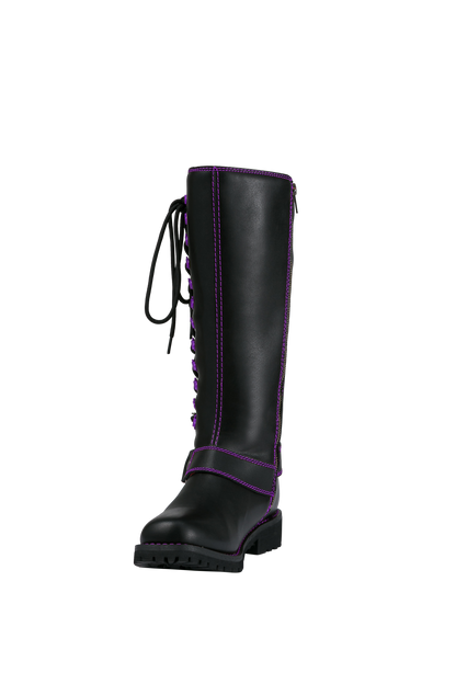 Dream Apparel® Women Biker Long Boots with Purple Laces