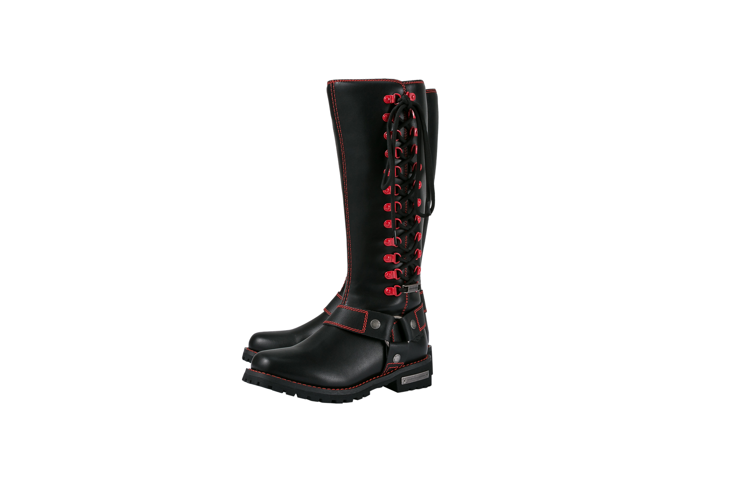 Dream Apparel Women Biker Black Long Boots with Red Laces