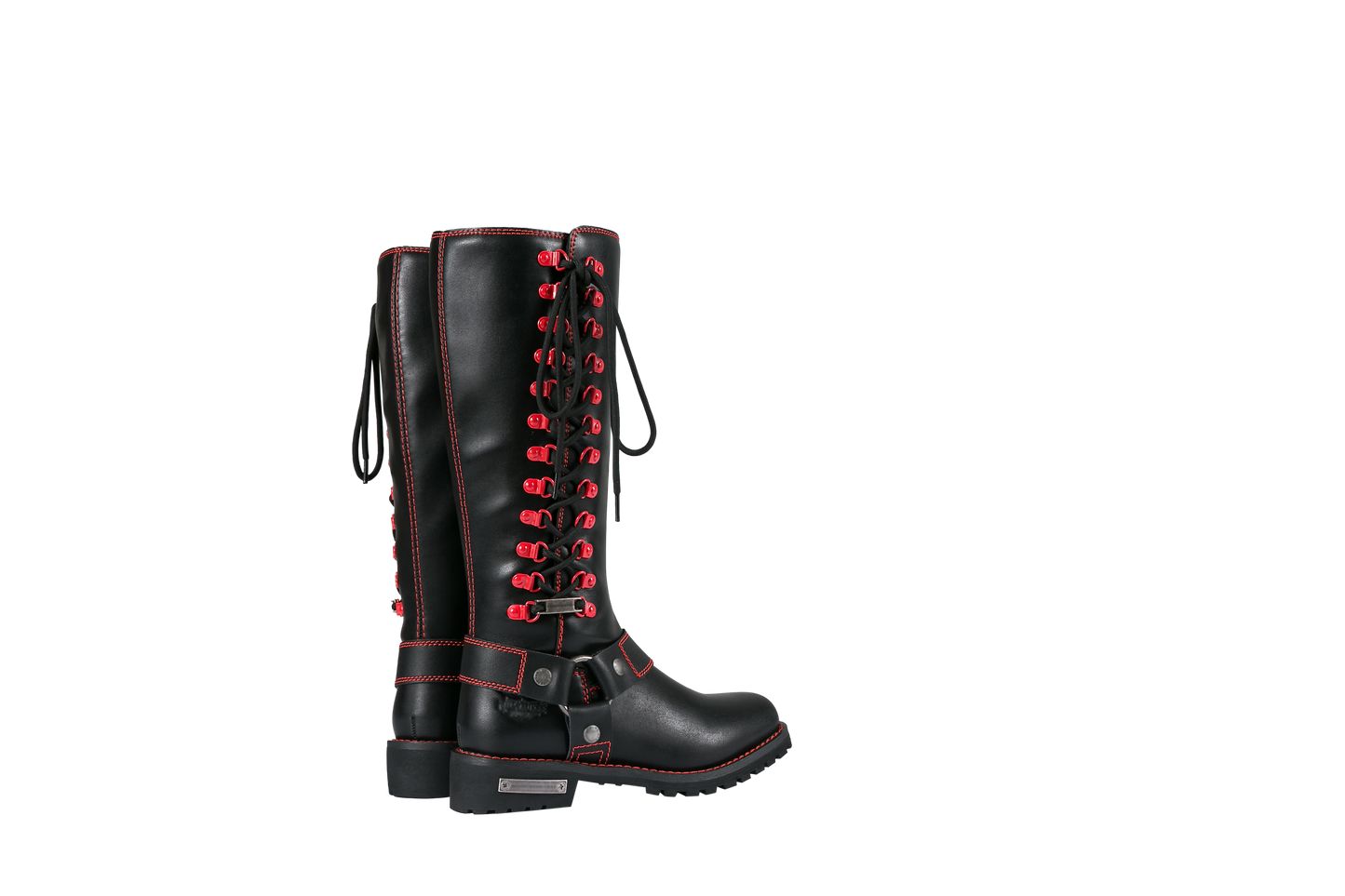 Dream Apparel Women Biker Black Long Boots with Red Laces