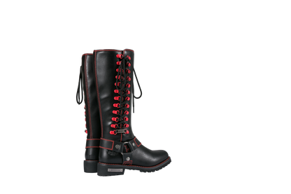 Dream Apparel Women Biker Black Long Boots with Red Laces