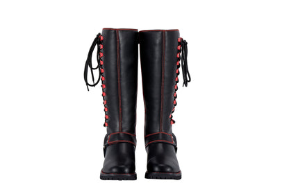 Dream Apparel Women Biker Black Long Boots with Red Laces