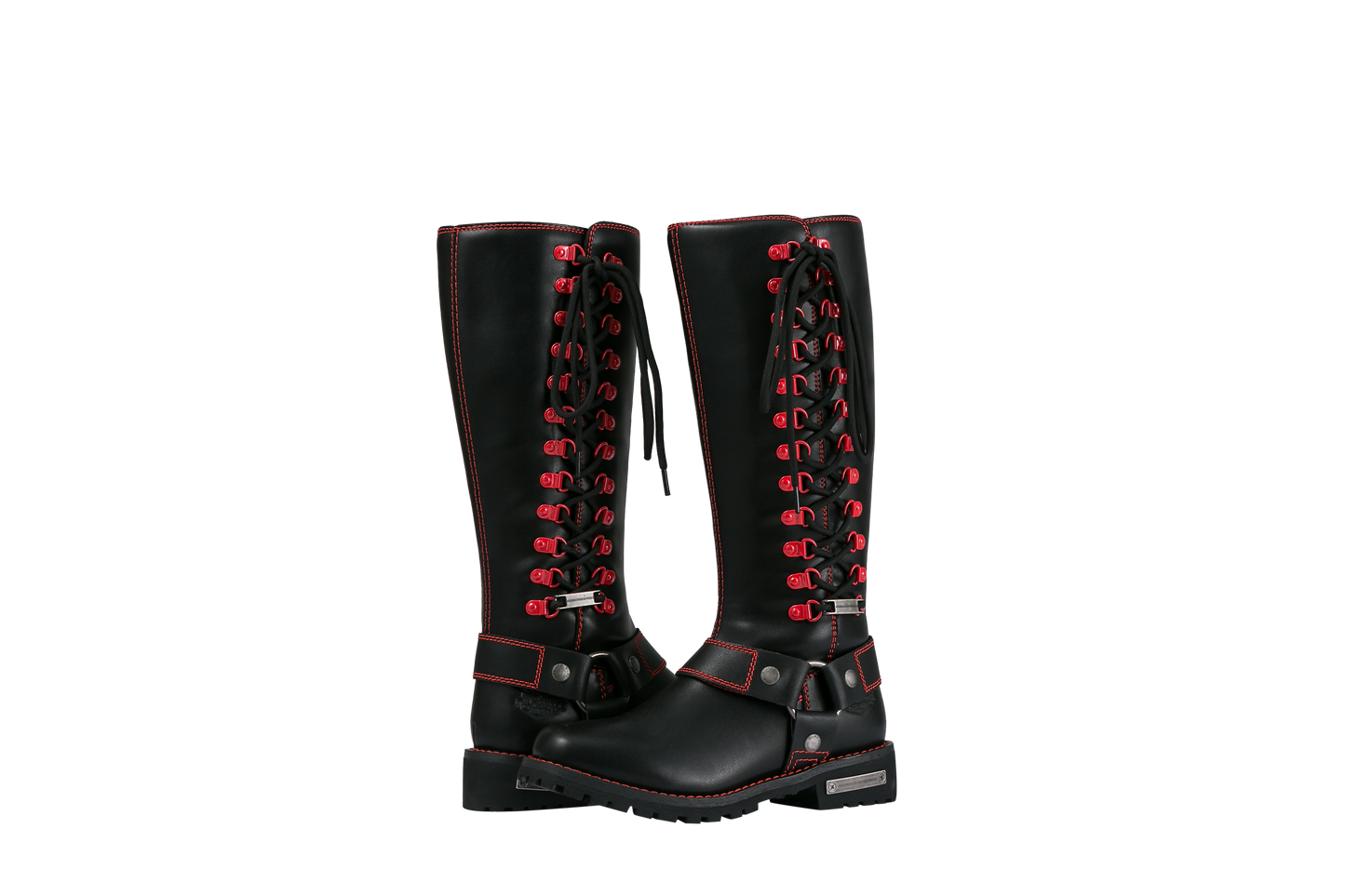 Dream Apparel Women Biker Black Long Boots with Red Laces