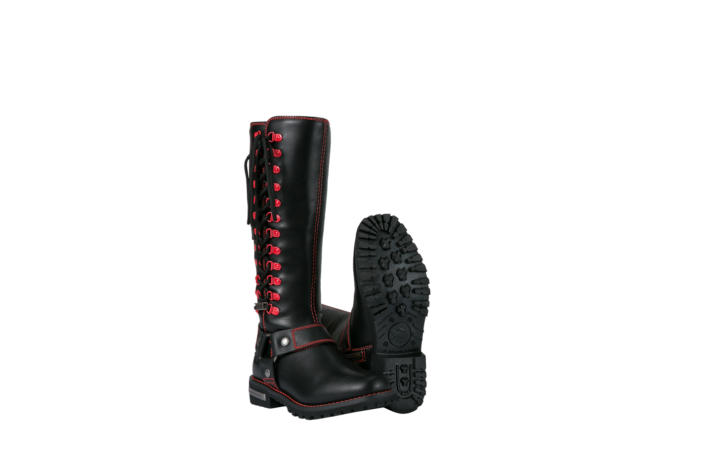 Dream Apparel Women Biker Black Long Boots with Red Laces