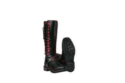 Dream Apparel Women Biker Black Long Boots with Red Laces
