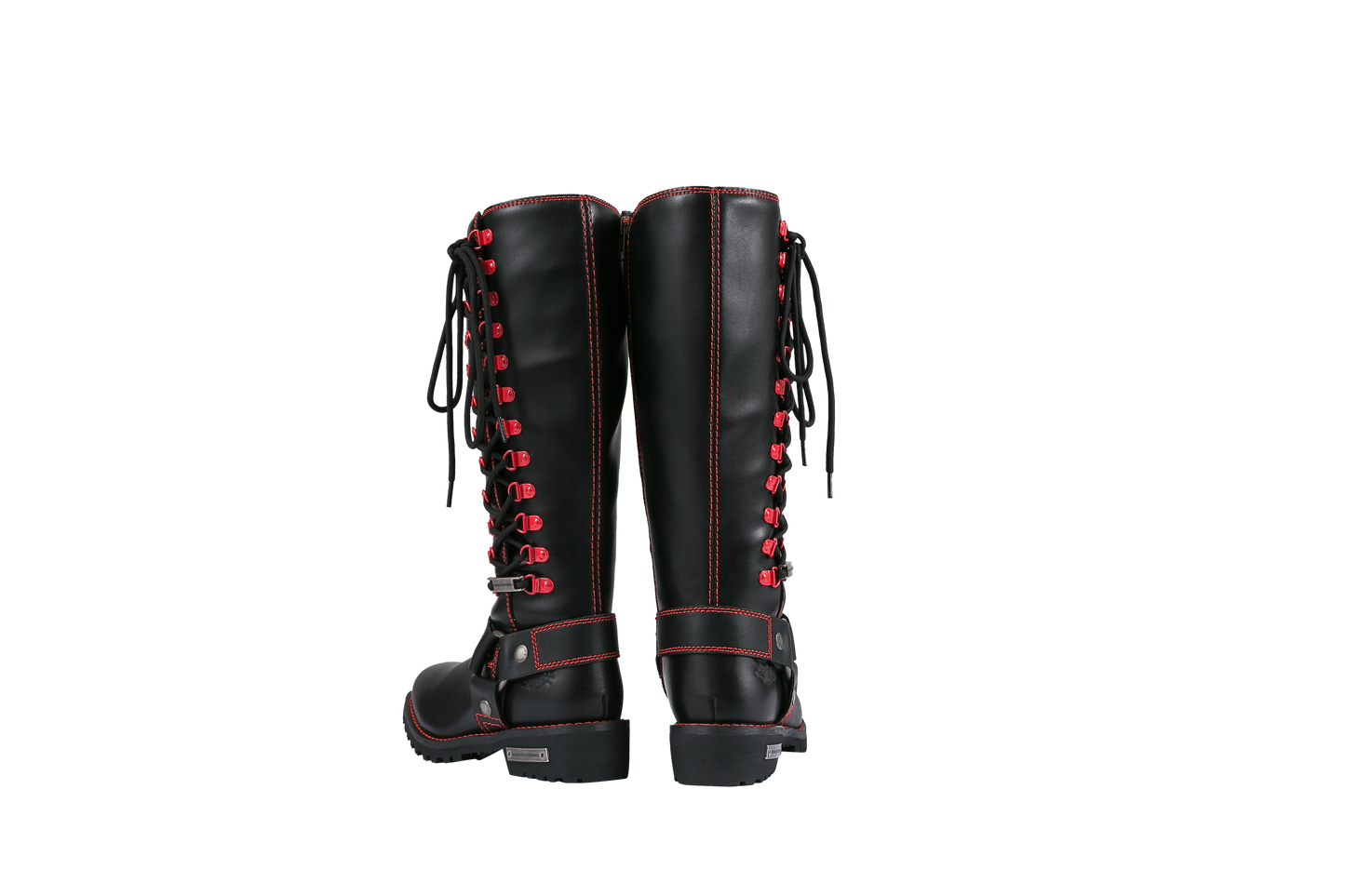Dream Apparel Women Biker Black Long Boots with Red Laces