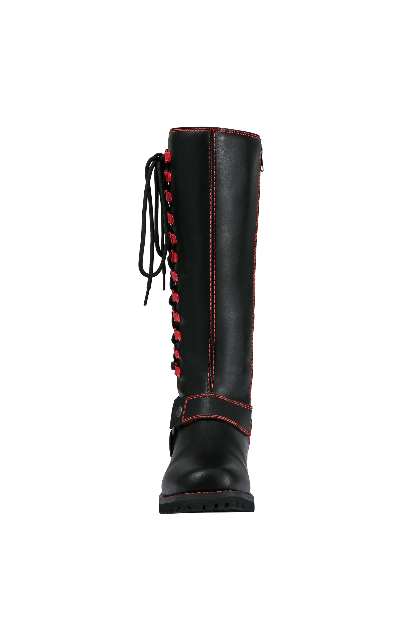 Dream Apparel Women Biker Black Long Boots with Red Laces