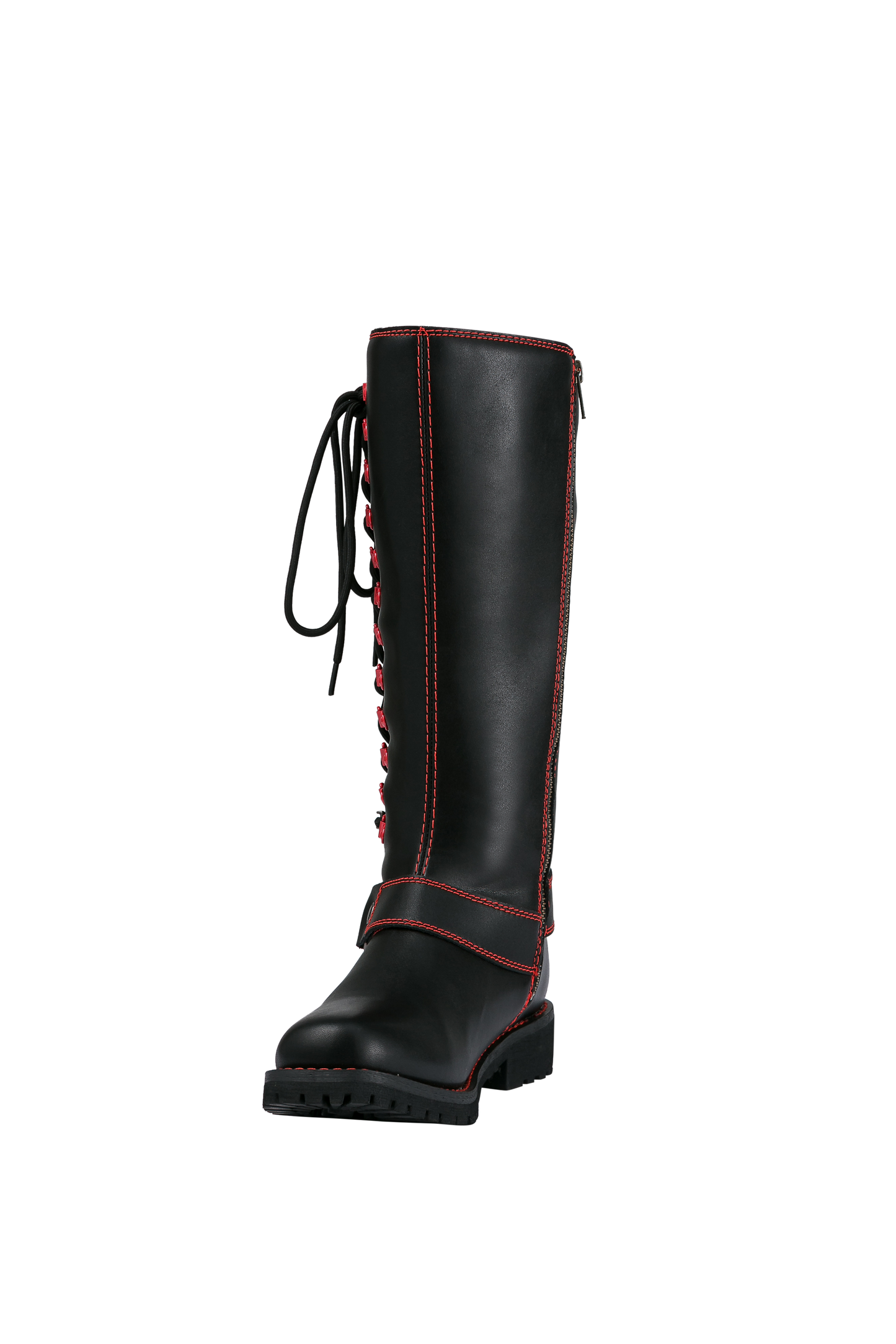 Dream Apparel Women Biker Black Long Boots with Red Laces