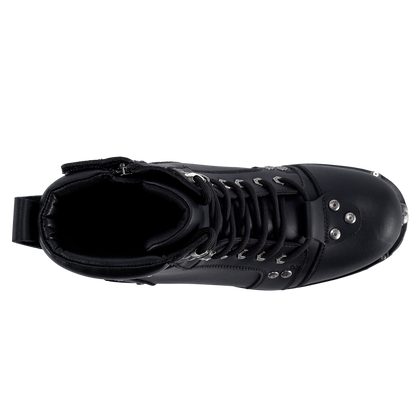 Dream Apparel Men's Motorcycle Riding Boots Waterproof Black Faux Leather Side Zipper Low Heel