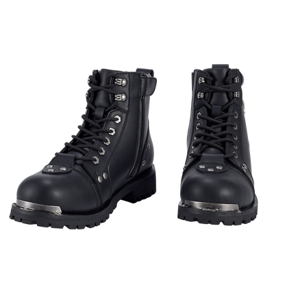 Dream Apparel Men's Motorcycle Riding Boots Waterproof Black Faux Leather Side Zipper Low Heel