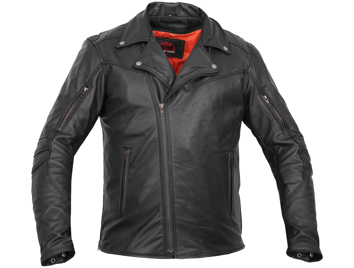 Black Speed Men's Motorcycle Leather Jacket  – Smart Access Pocket