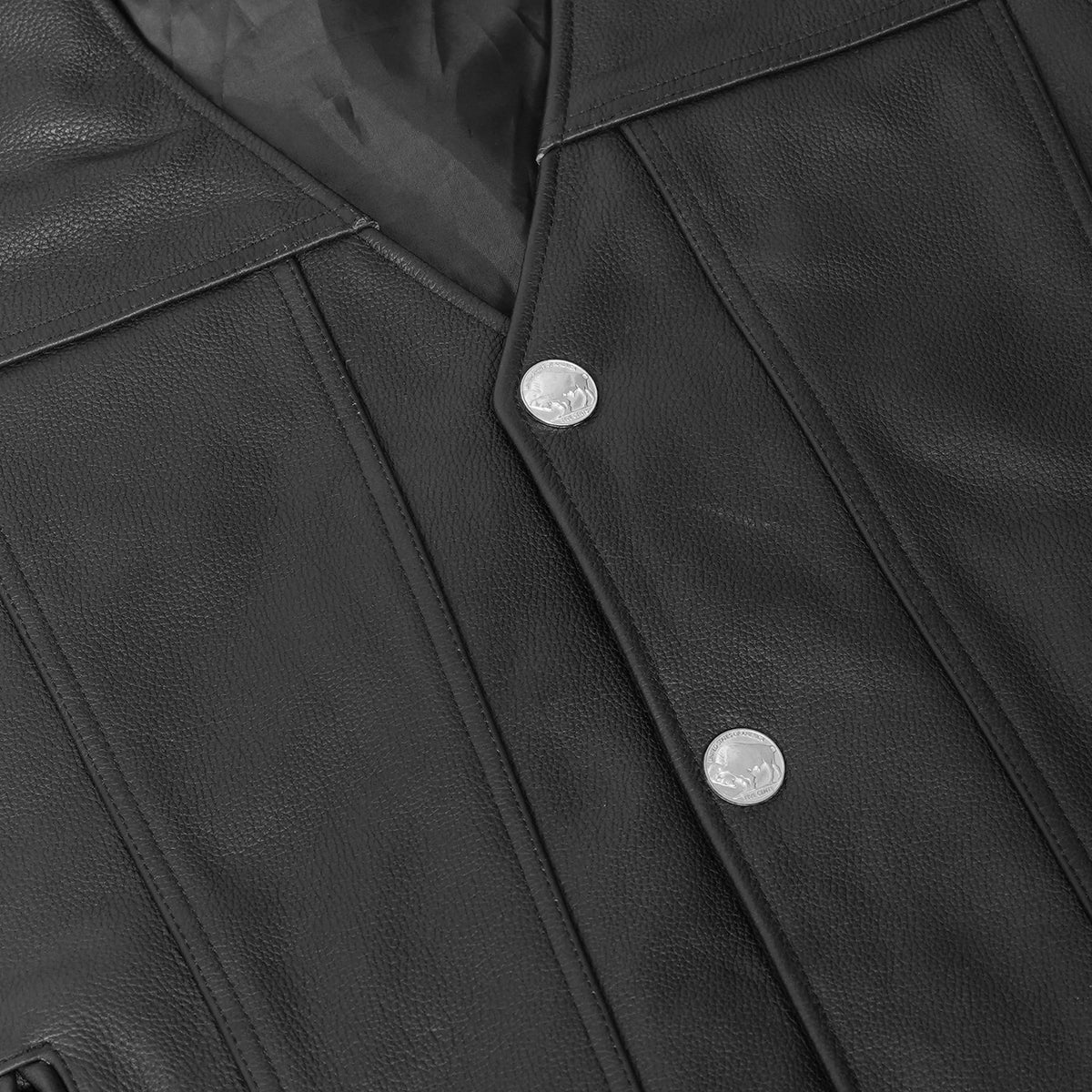 Buffalo Nickel Black Leather Vest for Men - Customizable Back & Satin Liner - view 8