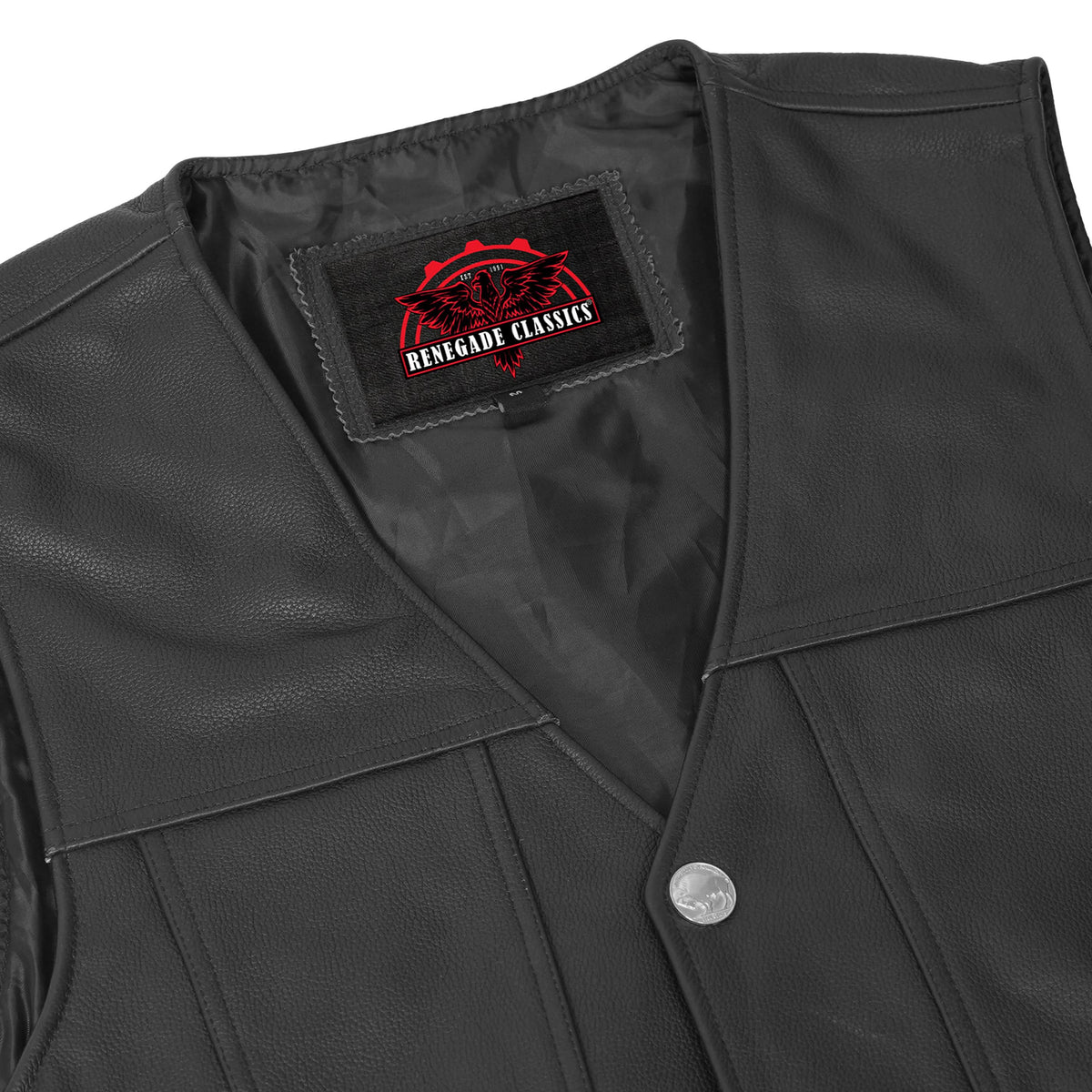 Buffalo Nickel Black Leather Vest for Men - Customizable Back & Satin Liner - view 9