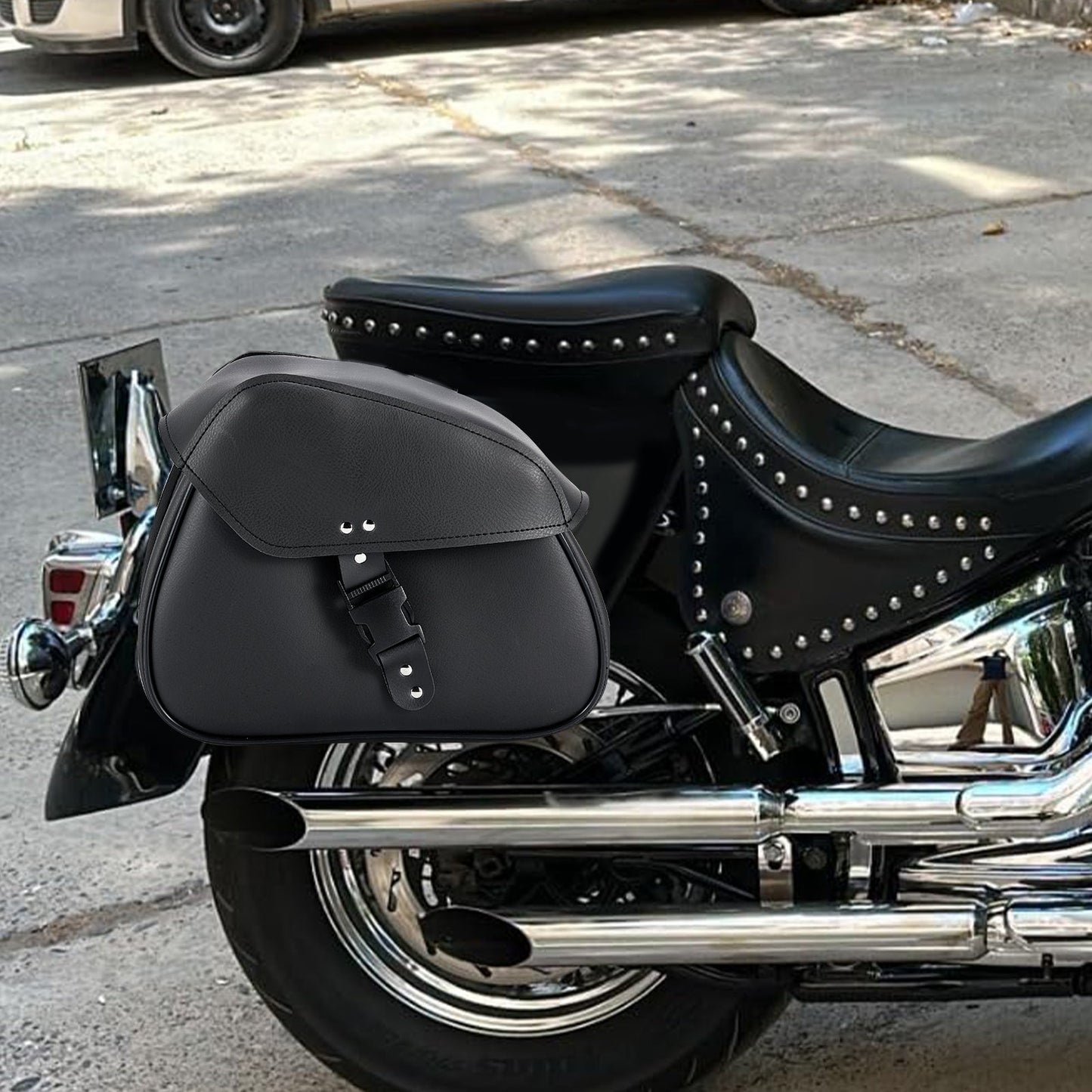 Dream Apparel Motorcycle Black Saddlebag PVC Classic Vintage Style, Weather-Resistant Saddle bag