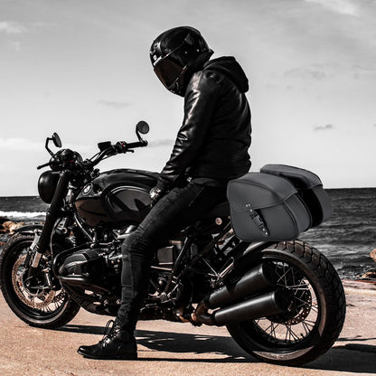 Dream Apparel Motorcycle Black Saddlebag PVC Classic Vintage Style, Weather-Resistant Saddle bag