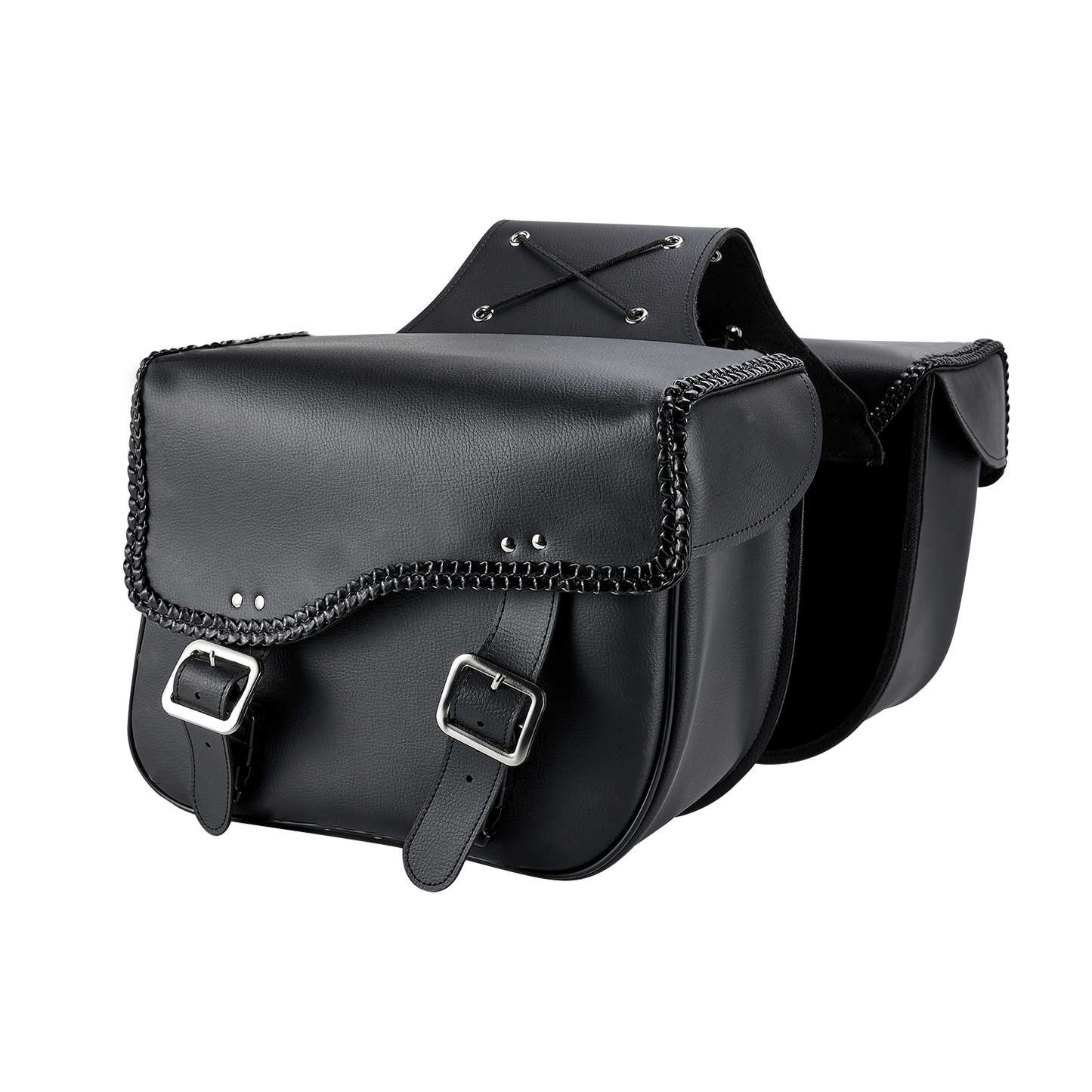 Dream Apparel Motorcycle Saddlebag PVC Classic Black Vintage Style, Weather-Resistant Saddle bag