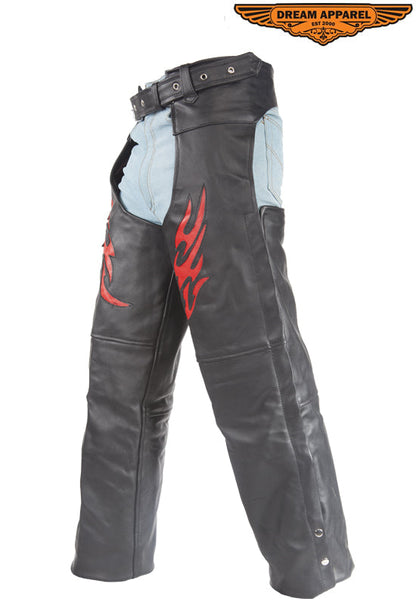 Flame Embroided Motorcycle Chaps