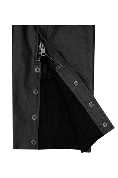 Dream Apparel Black Multi-Pocket Naked Cowhide Leather Chaps With Zipout liner