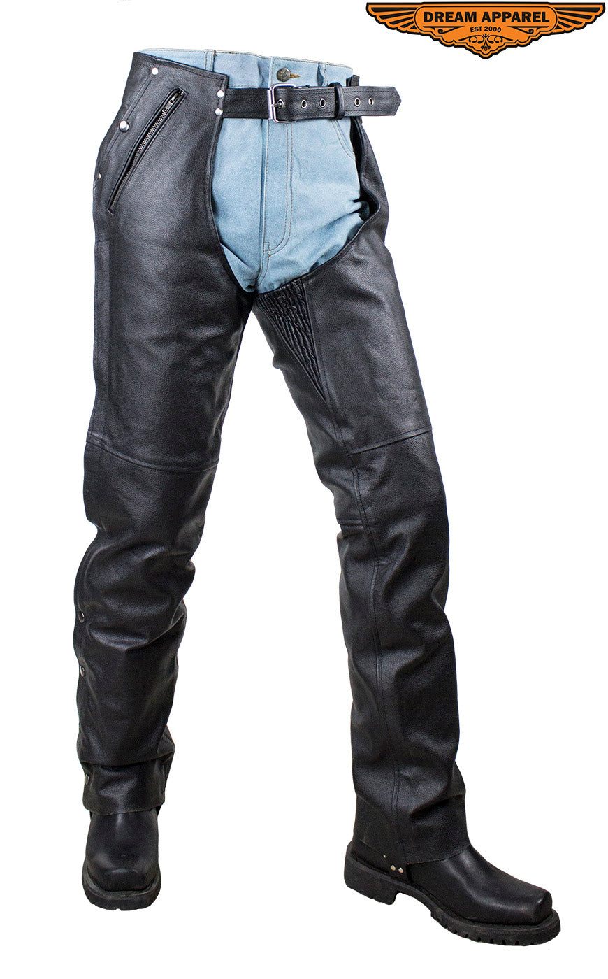 Black Multi-Pocket Buffalo Leather Chaps