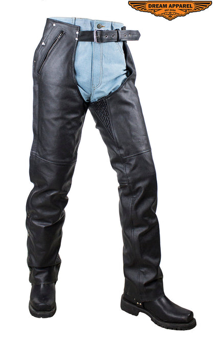 Black Multi-Pocket Buffalo Leather Chaps