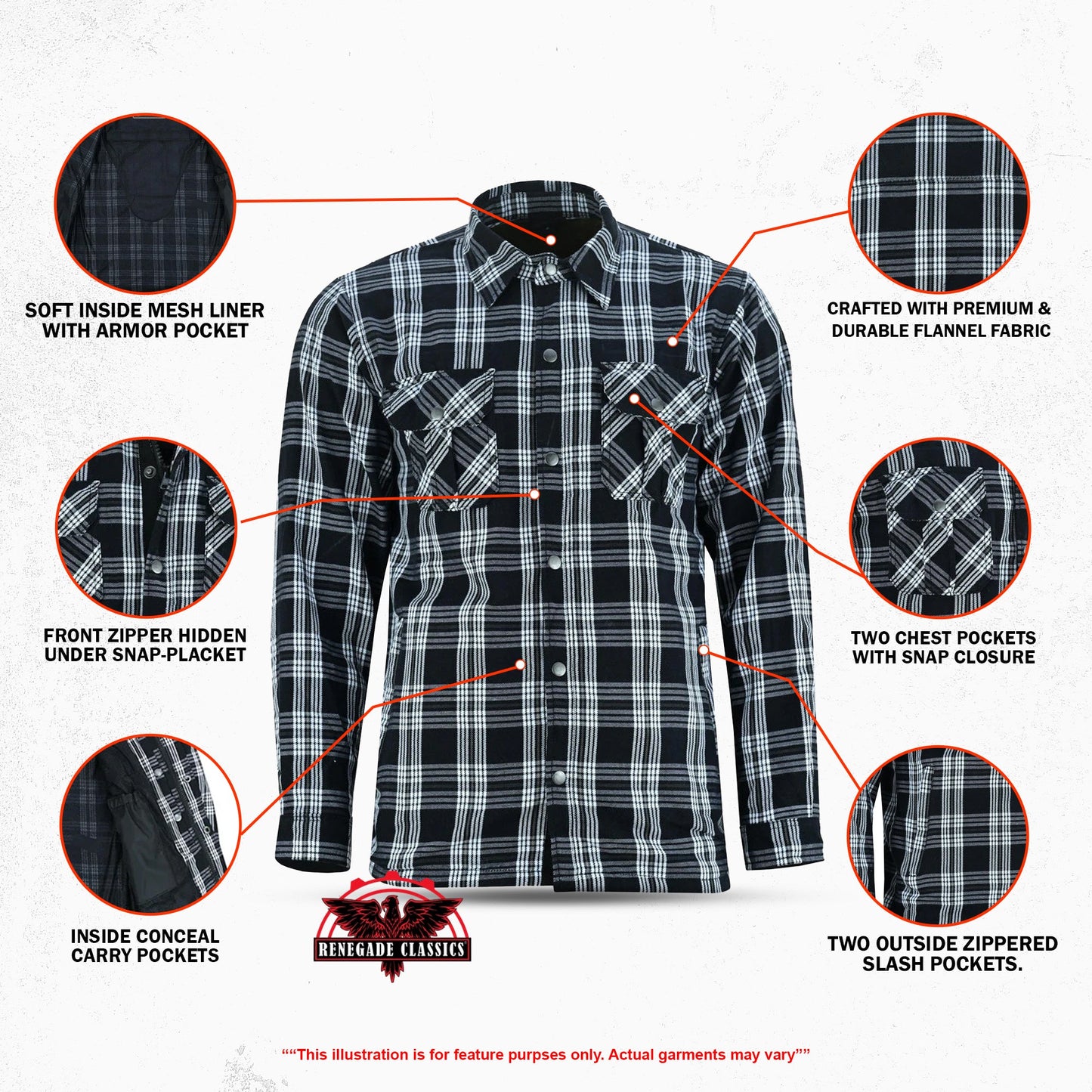 Checkered Men's Armored Black and White Flannel Shirt