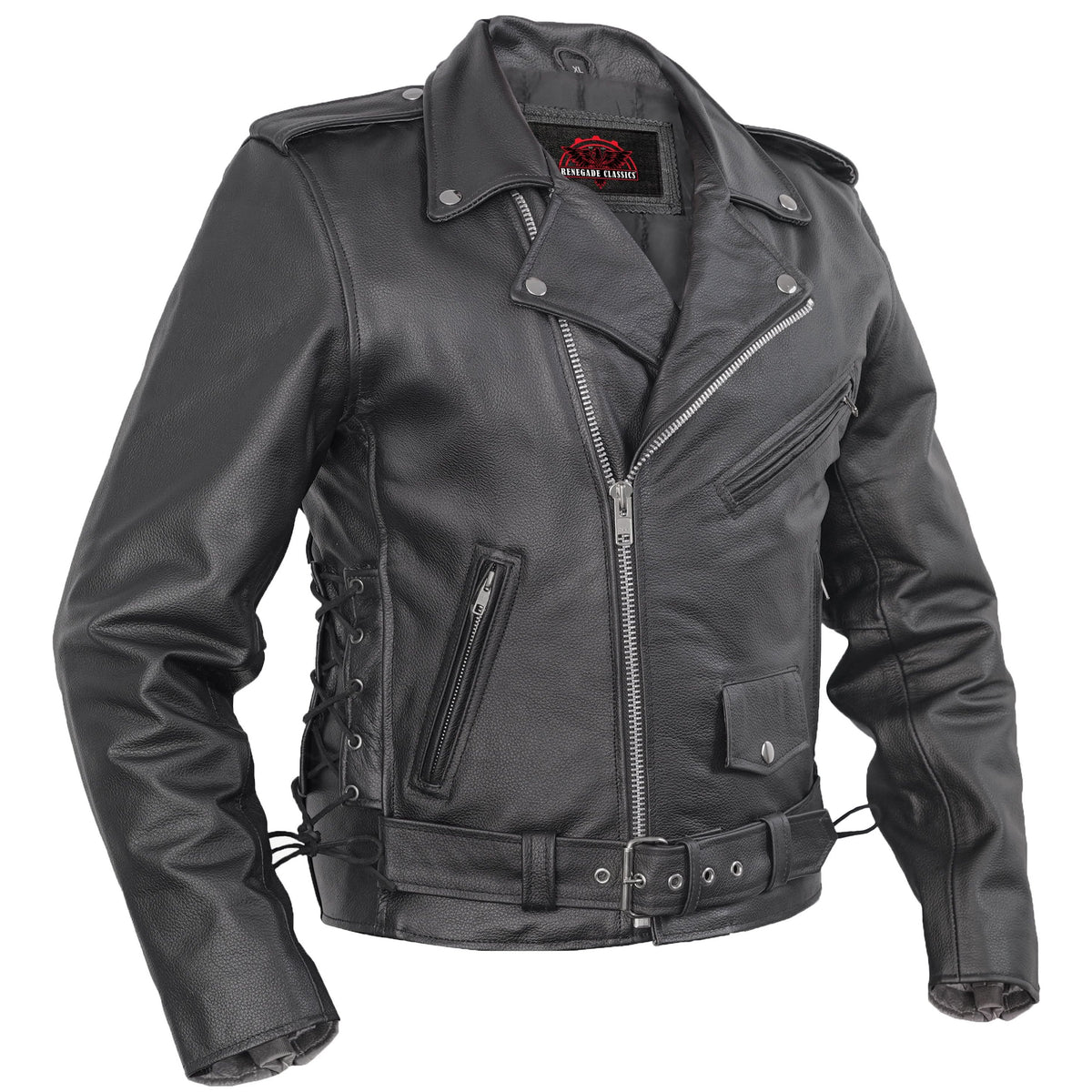 Classic Star Black Men's Leather Motorcycle Jacket – Adjustable Fit