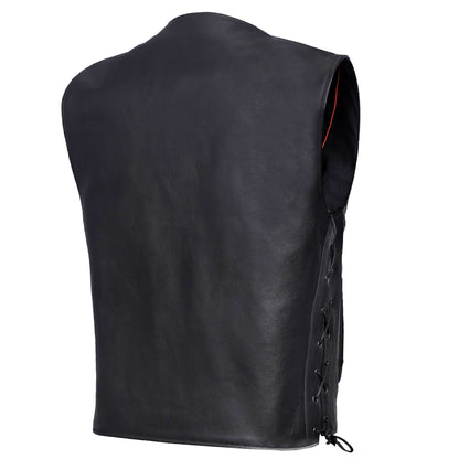 Clubster Men's Black Milled Cowhide Side Lace Motorcycle Leather Vest - view 3