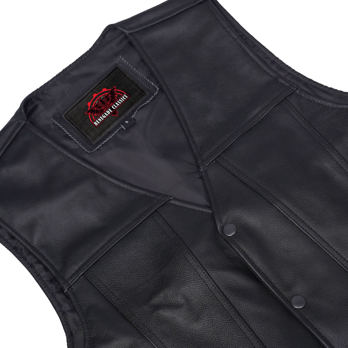 Clubster Men's Black Milled Cowhide Side Lace Motorcycle Leather Vest - view 6