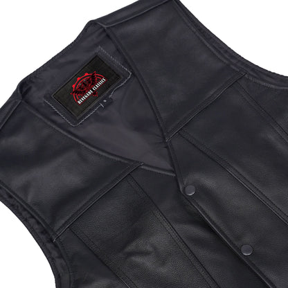 Clubster Men's Black Milled Cowhide Side Lace Motorcycle Leather Vest - view 6