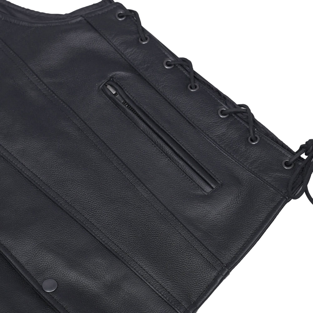Clubster Men's Black Milled Cowhide Side Lace Motorcycle Leather Vest - view 8
