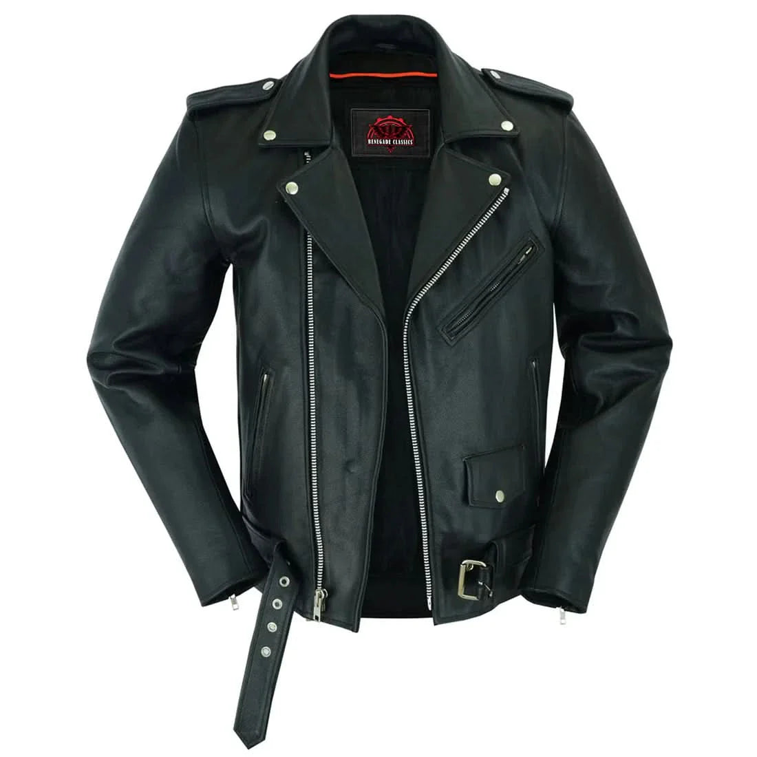 Men's Classic Plain Side Police Style M/C Jacket - TALL