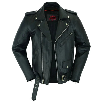 Men's Classic Plain Side Police Style M/C Jacket - TALL